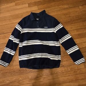 Lands' End Men's Striped Crewneck Sweater - Navy and White